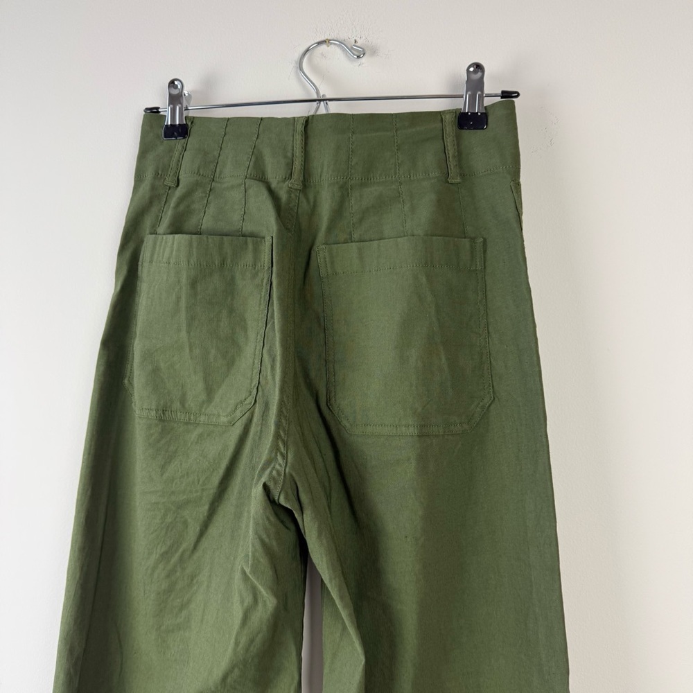 By Anthropologie Colette Cropped Wide Leg Linen-Blend Pants Green - Picture 6 of 8